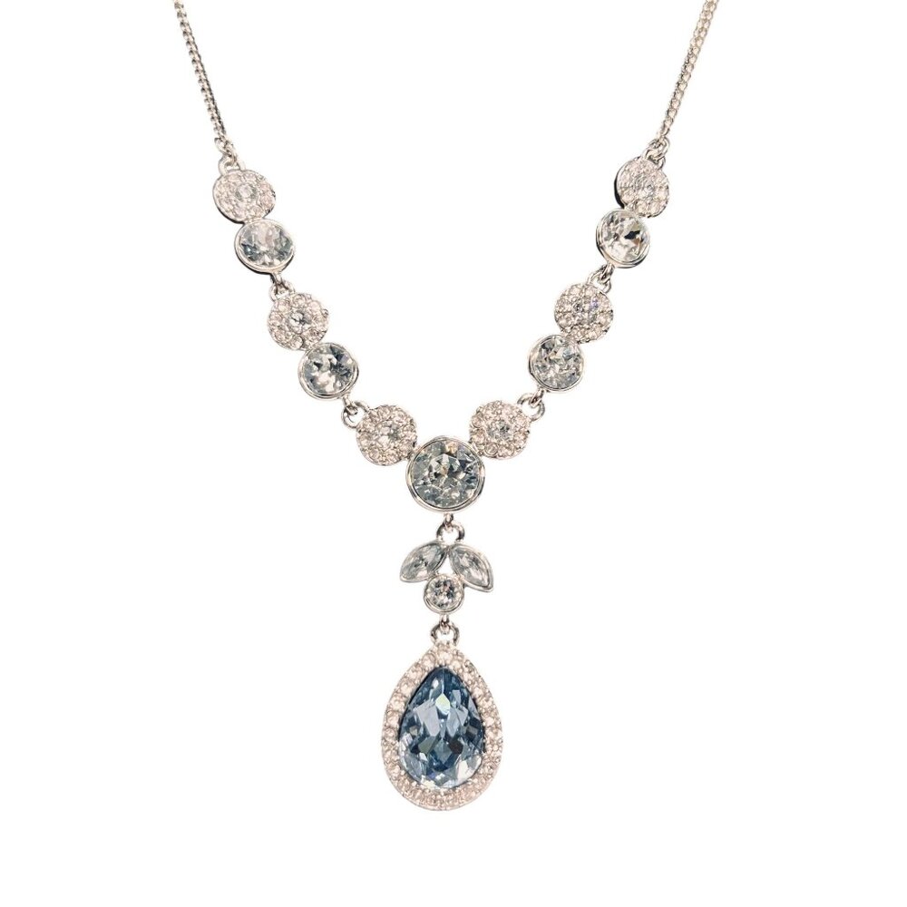 Givenchy Silver Tone With Clear And Pale Blue Crystals Statement Necklace (6296) - Picture 2 of 8